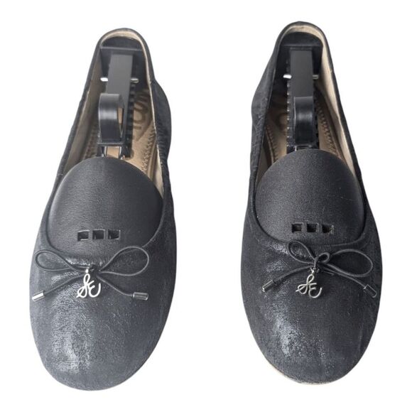 SAM EDELMAN Felicia Black Crackled Leather Flats Size 8M - Picture 4 of 9